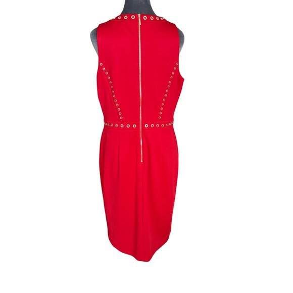 Karl Lagerfeld Paris Red Sleeveless Sheath Dress With Gold Grommet Details Size - Picture 4 of 6